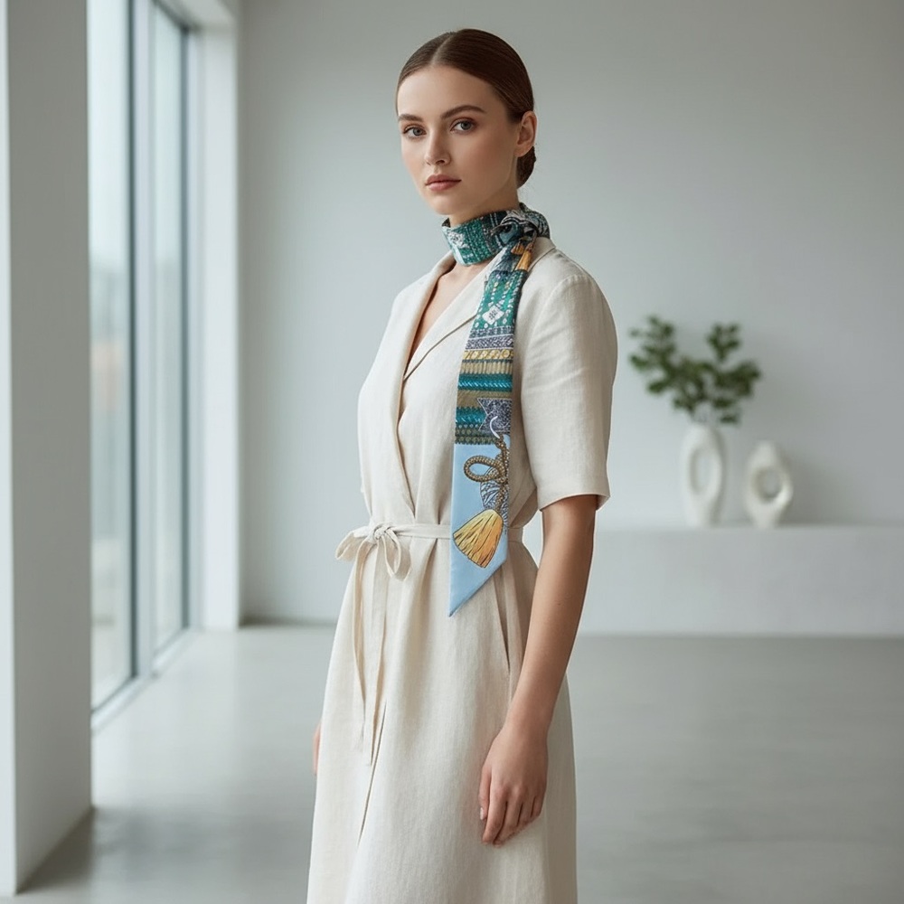 Versatile scarf / Twilly double layer - Picture 3 of 6